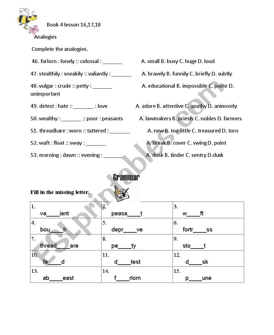 General vocabuary worksheet