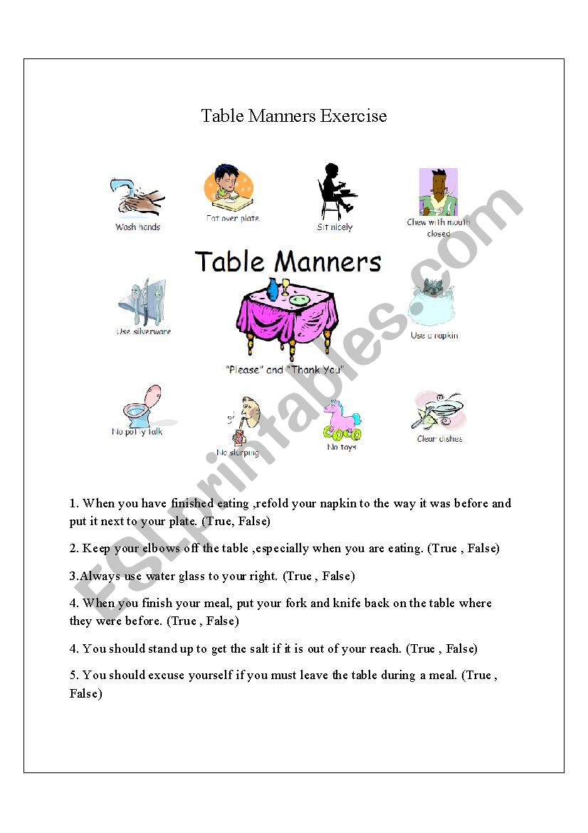 Table Manners worksheet