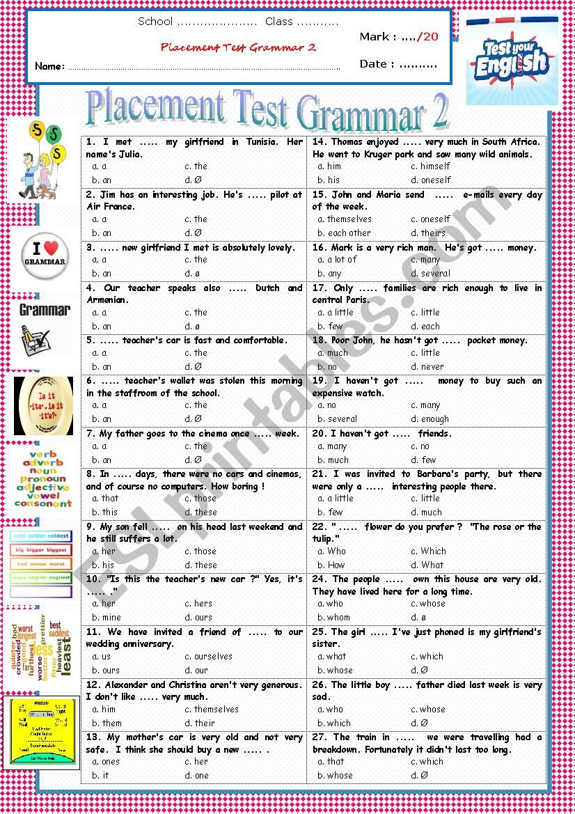 Gr ex - Placement Test Grammar 2