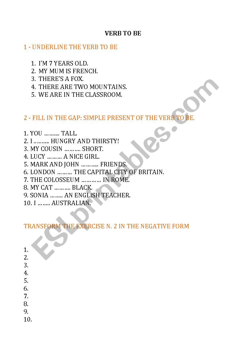 VERB TO BE - NEGATIVE FORM worksheet