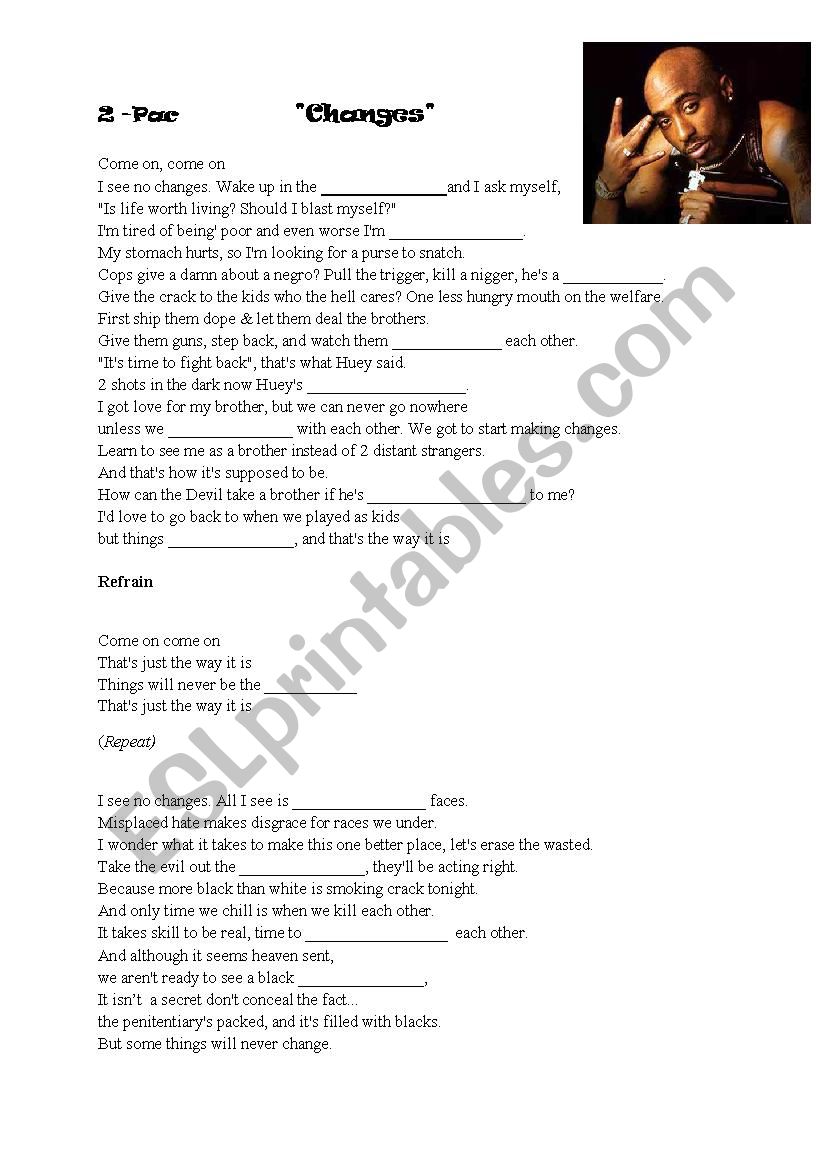 Songtext : Tupac - Changes  worksheet