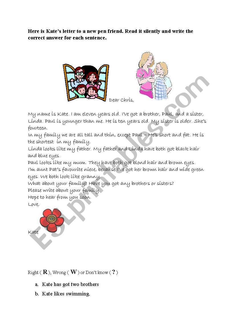 Reading comprehension worksheet