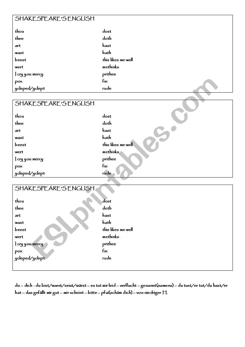 Shakespeares English worksheet