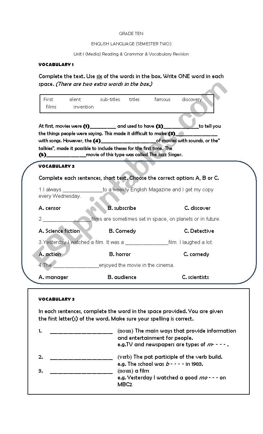 Grammar and Vocabulary revision (media)