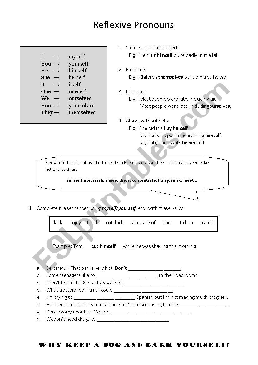 Reflexive pronouns worksheet