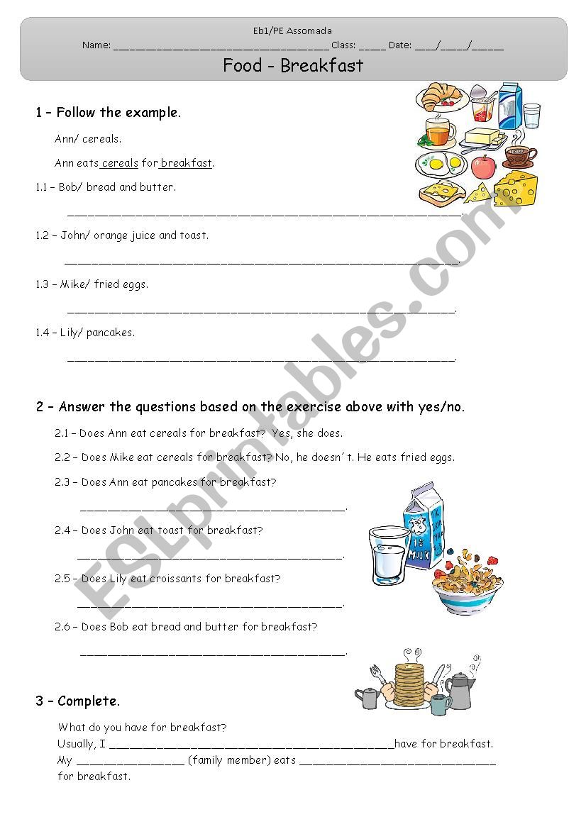 Food - Breakfast worksheet