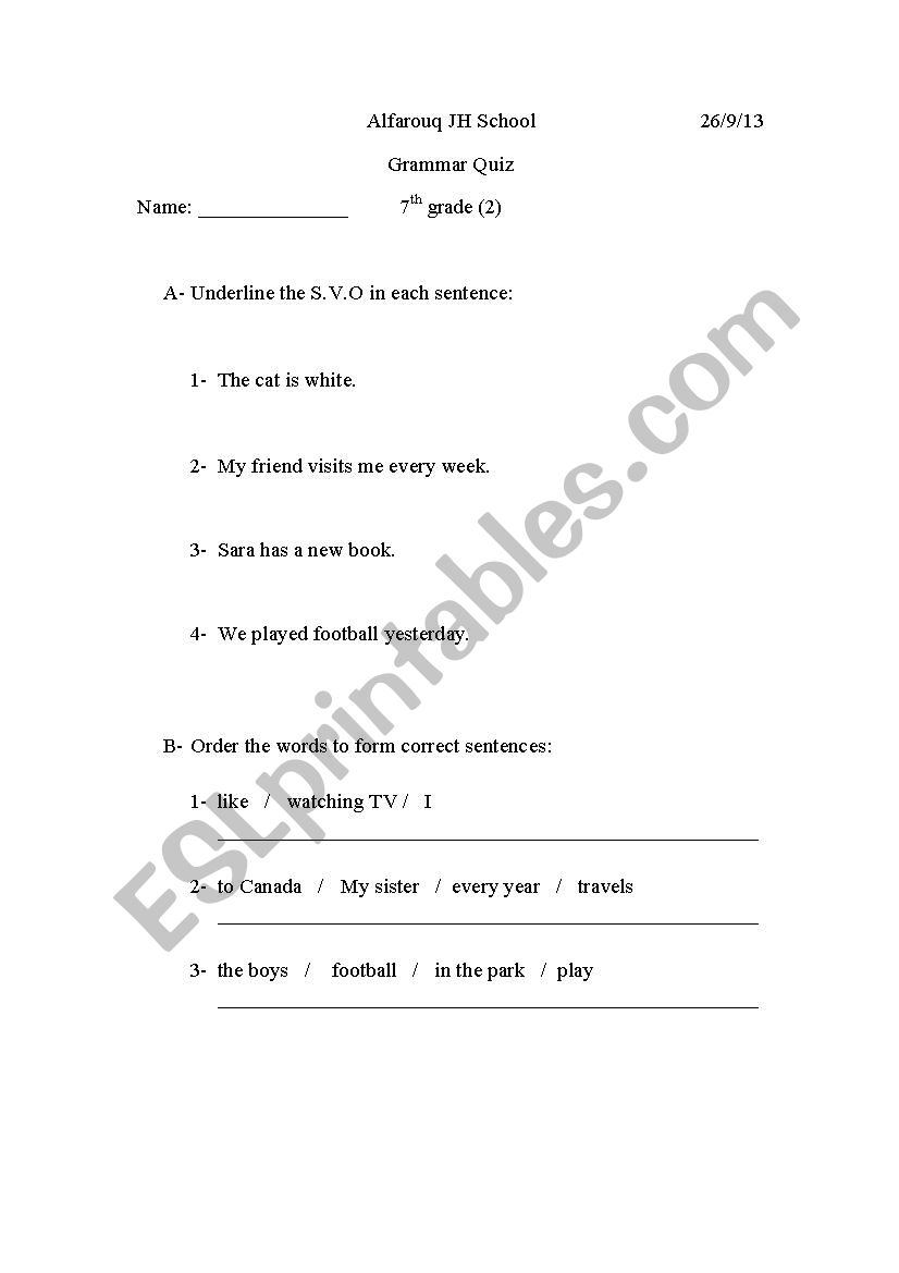 Sentence Order worksheet