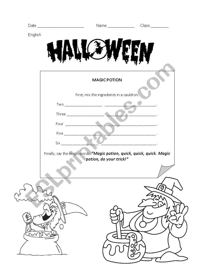 Magic potion worksheet