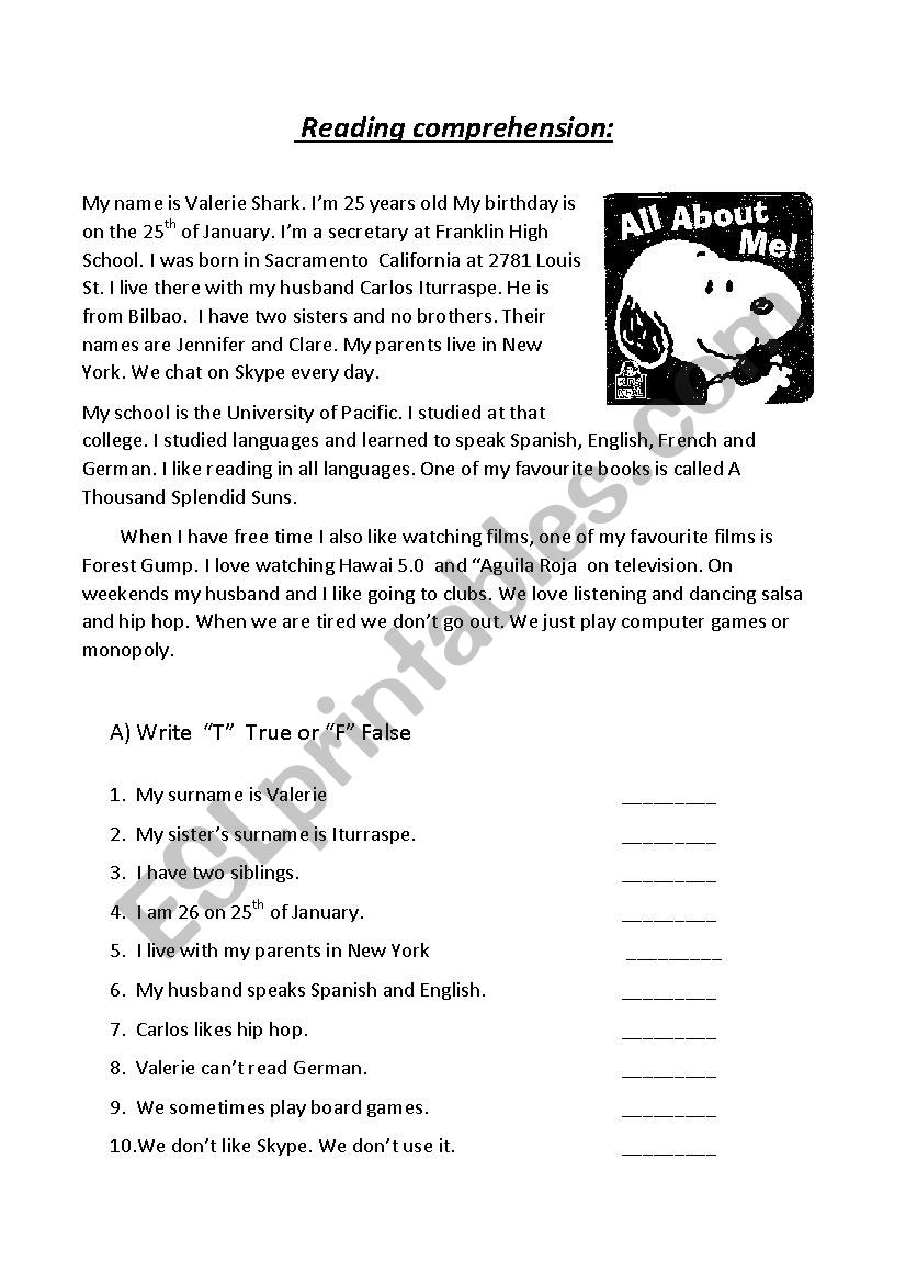All about me worksheet