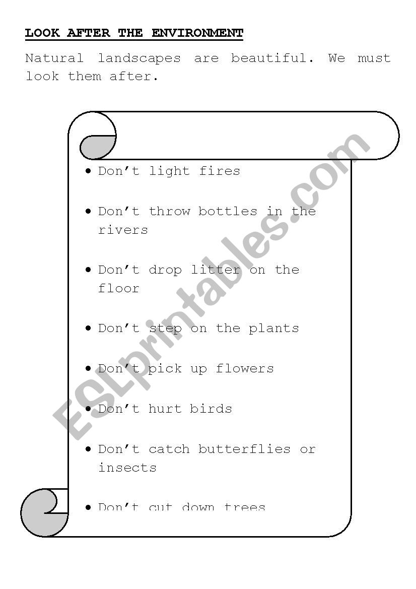 LOOK AFTER THE ENVIRONMENT worksheet