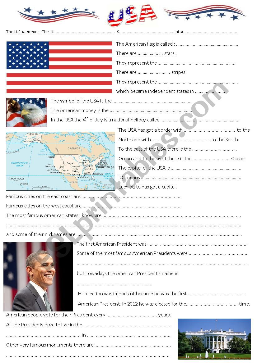 THE USA worksheet