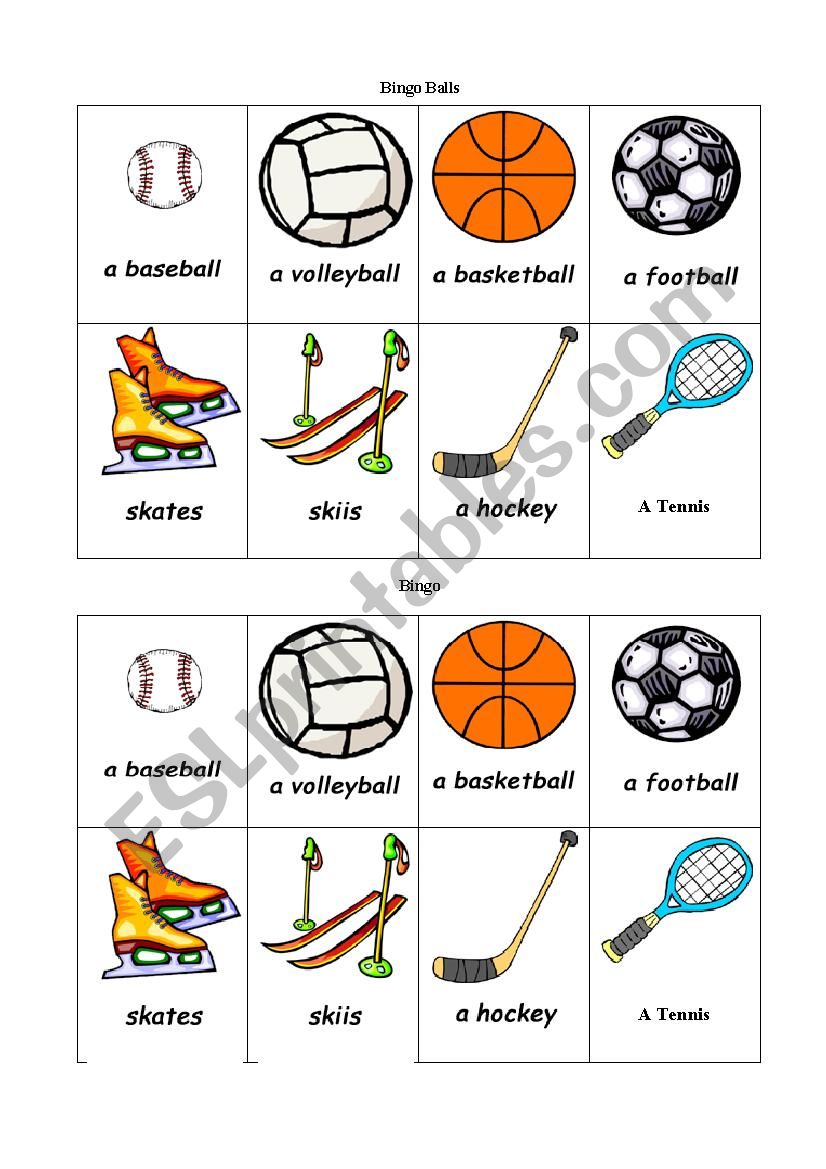 Sports Bingo game worksheet