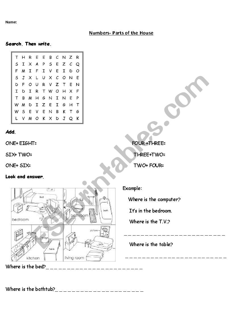 Numbers and parts of the house