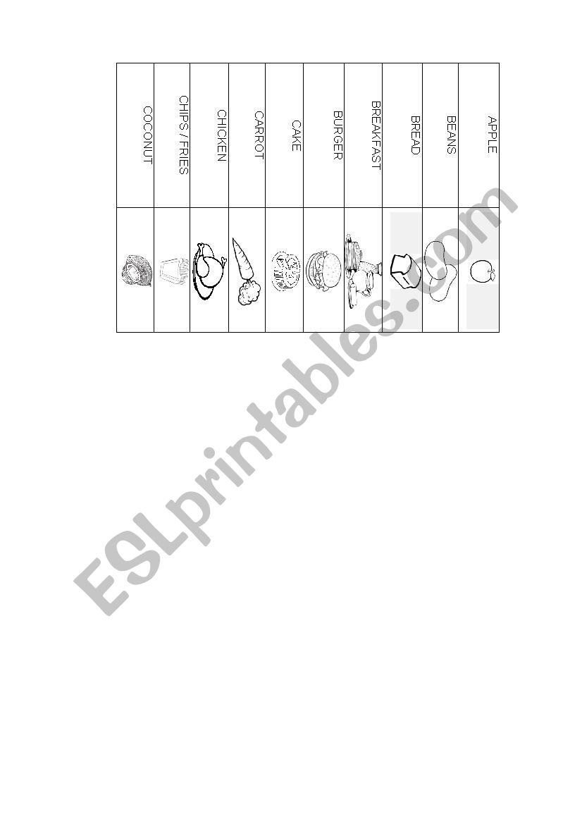 food (starters) worksheet