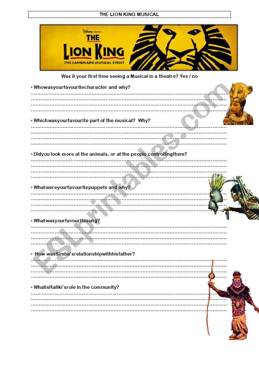 Lion King Musical worksheet