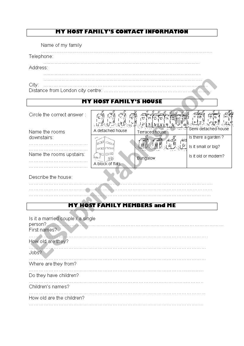 HOST FAMILY  worksheet