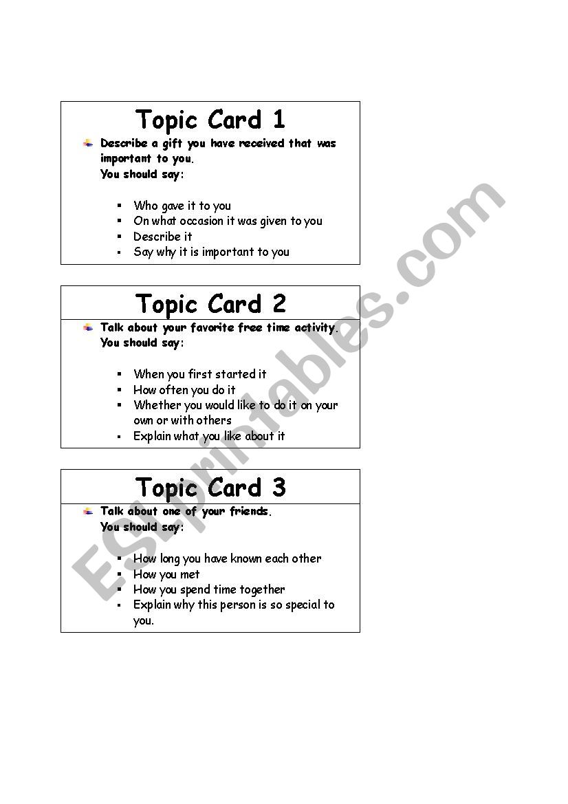 Speaking cards  worksheet
