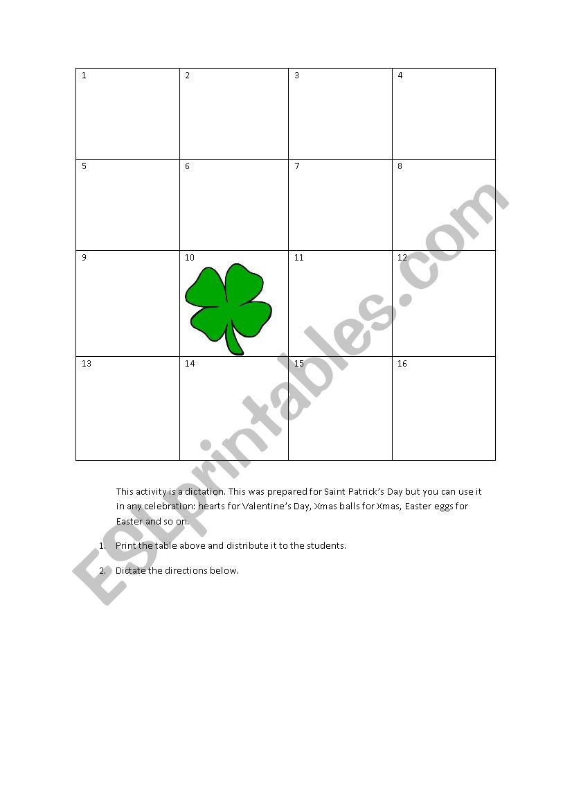 Saint Pats Day Activity worksheet