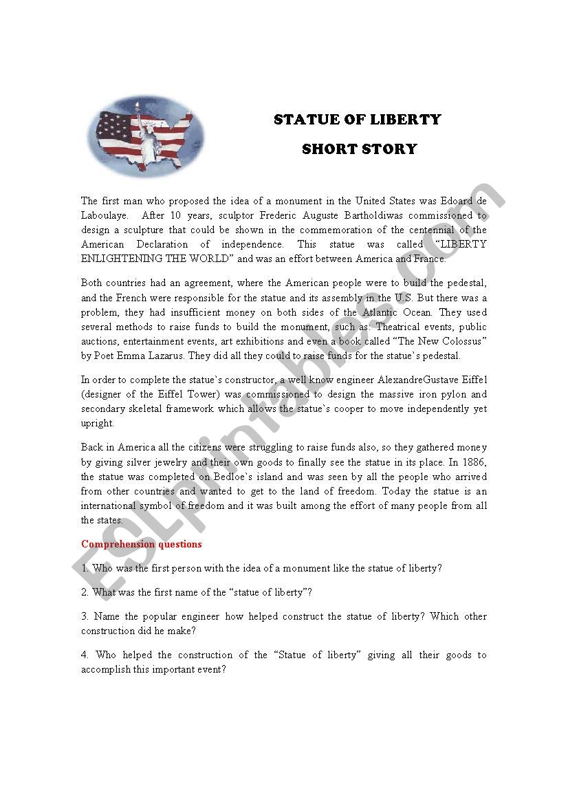 Statue of liberty short story worksheet