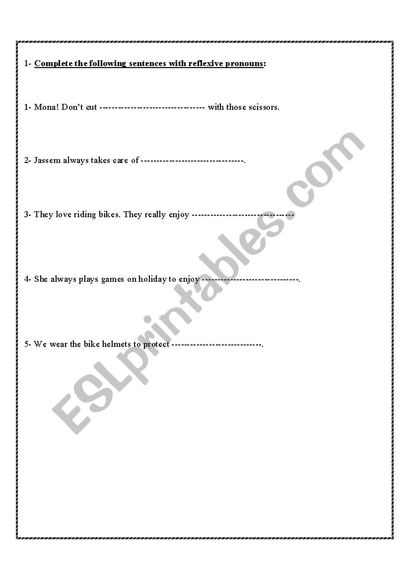 reflexive pronouns worksheet