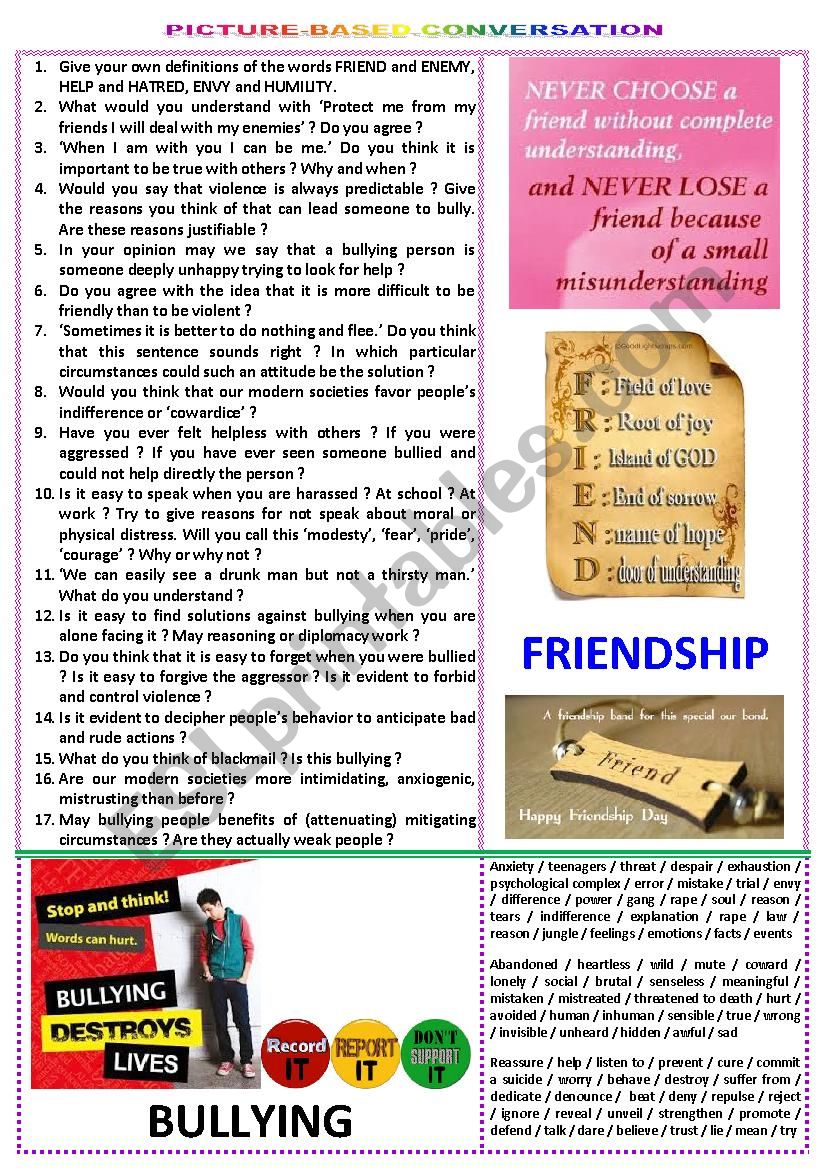 Picture-based conversation : topic 83 - bullying vs friendship