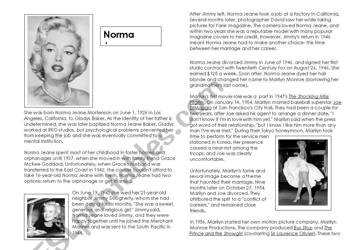 Marilyn Monroe worksheet