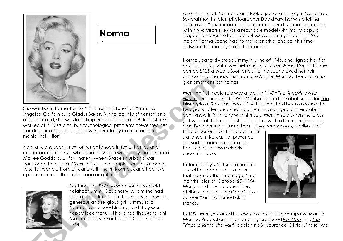 Marilyn Monroe worksheet