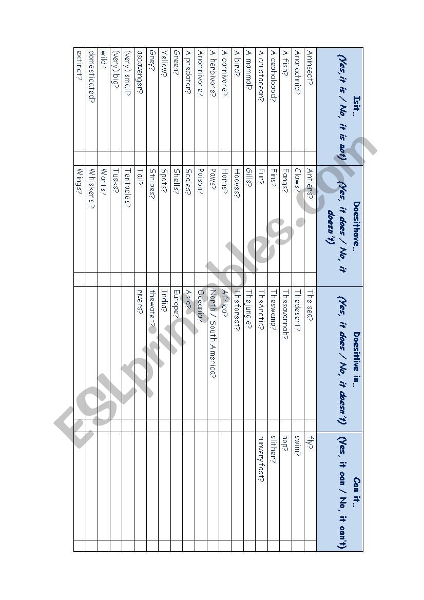 GUESS THE ANIMAL worksheet