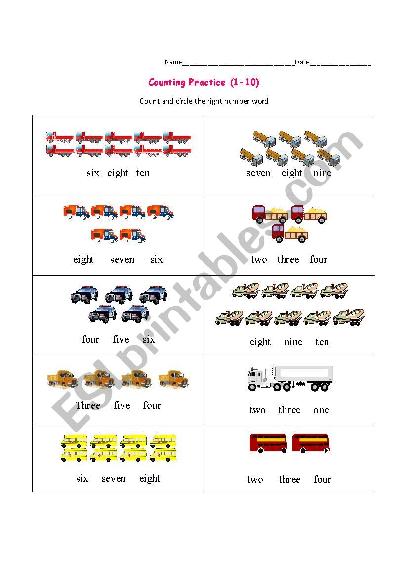 Count and circle (1-10) worksheet