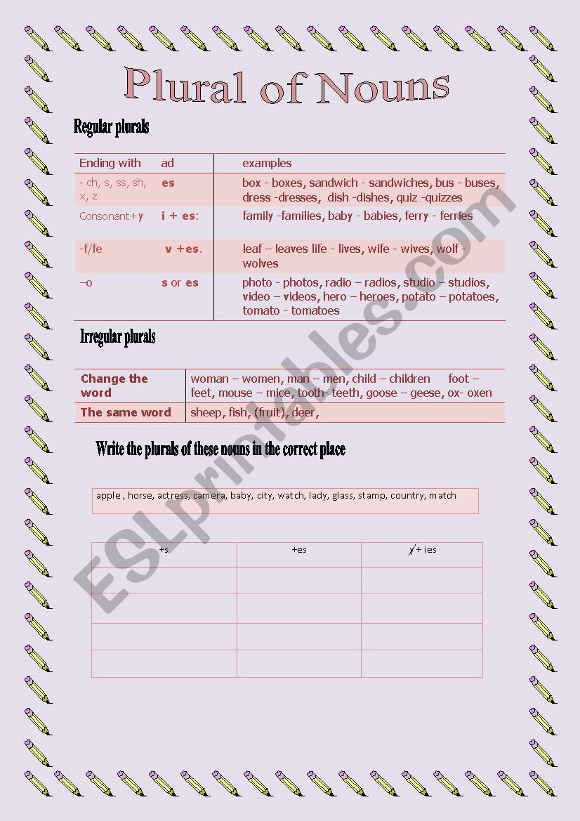 plurals worksheet