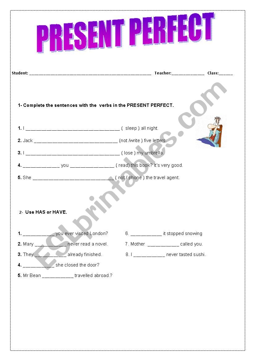 PRESENT PERFECT EXERCISES worksheet