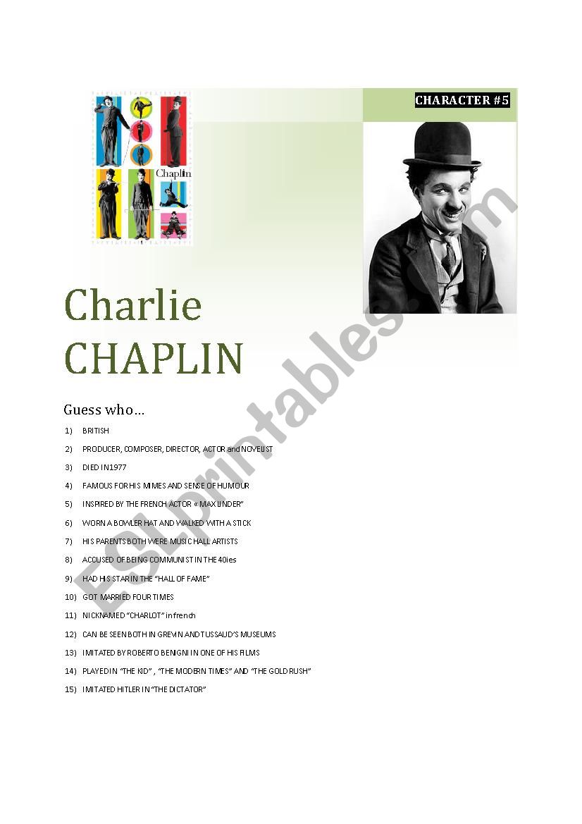 Guessing game CARD 2/5 Charlie Chaplin