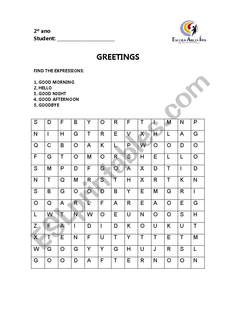 Greetings - Word Search worksheet