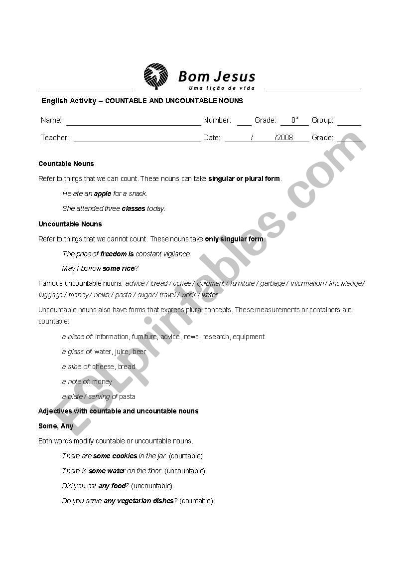 Countable and Uncountable Nouns