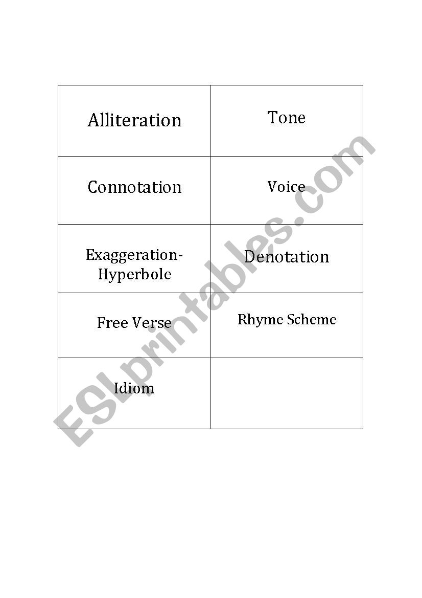 Poetry flashcards worksheet
