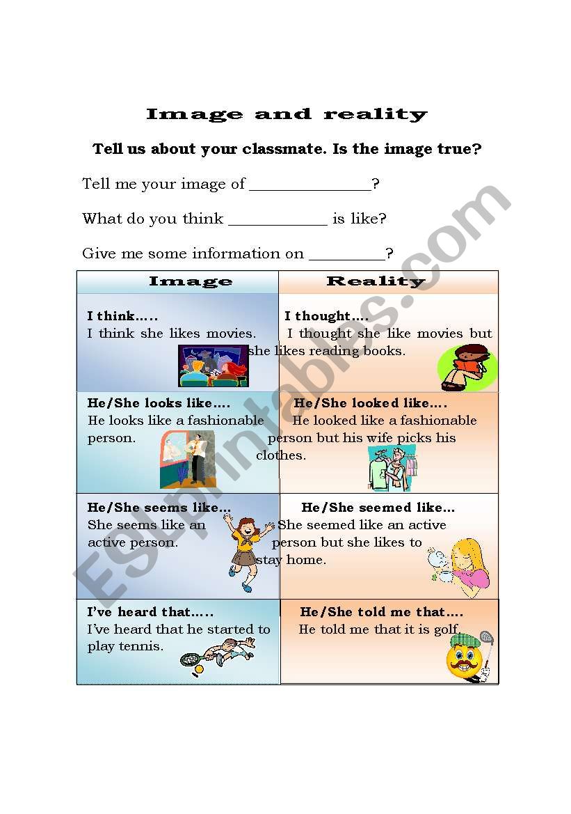 Image and reality worksheet