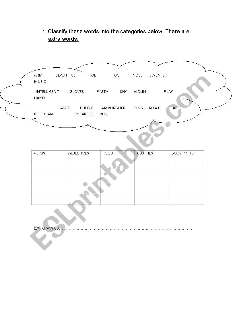 Word Classification worksheet