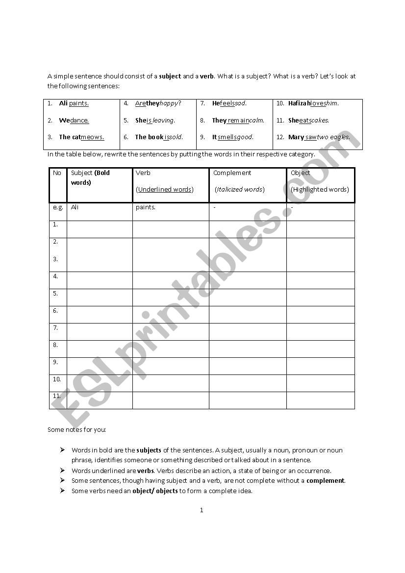 Identifying verb, subject and Object