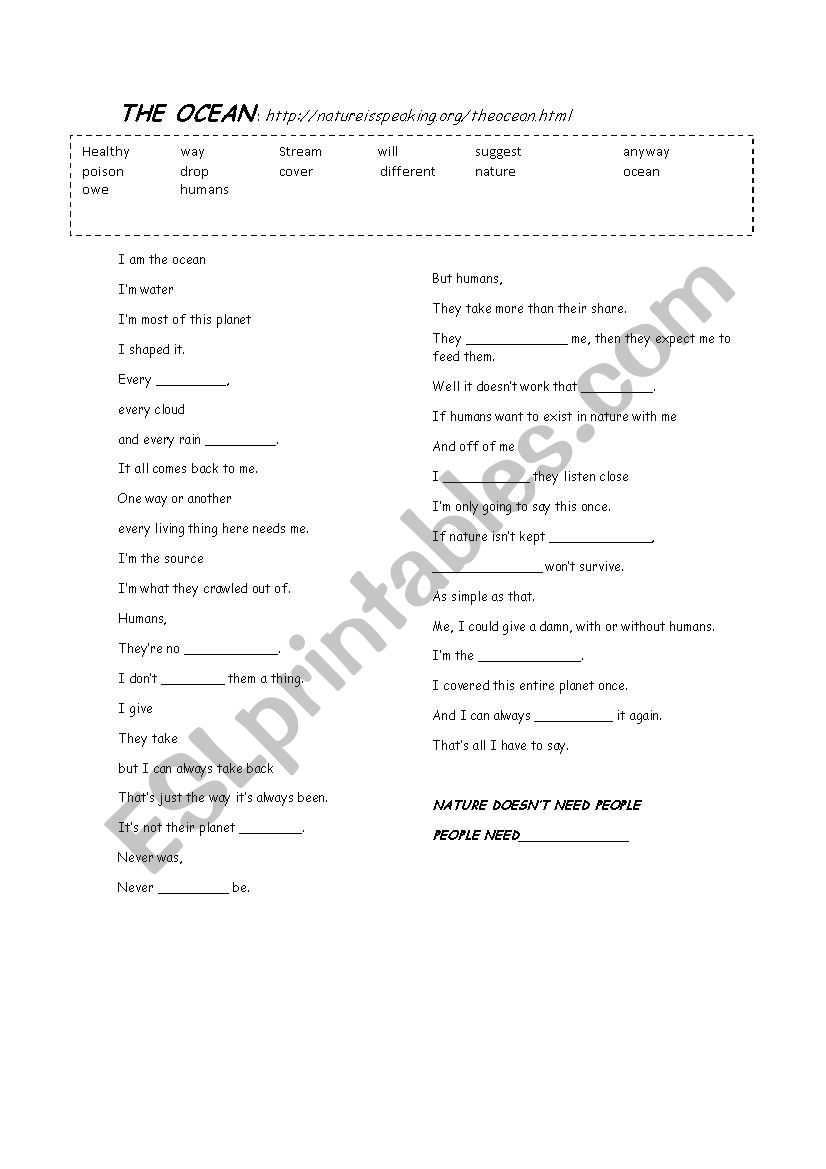 The Ocean - multitask worksheet