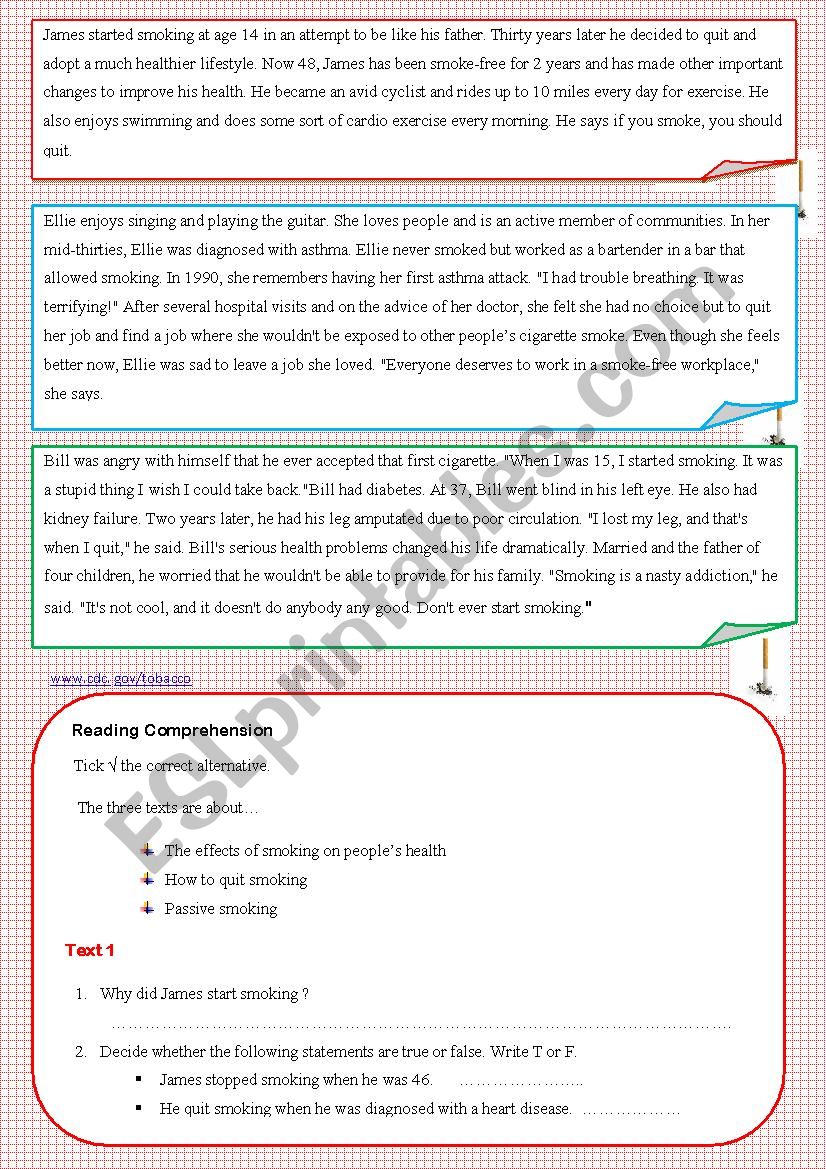 Reading Comprehension Test On Smoking