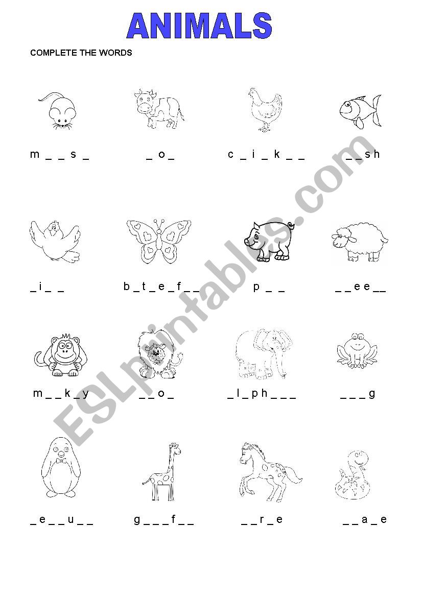 ANIMALS worksheet