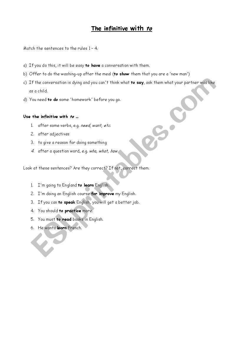 infinitive with to worksheet