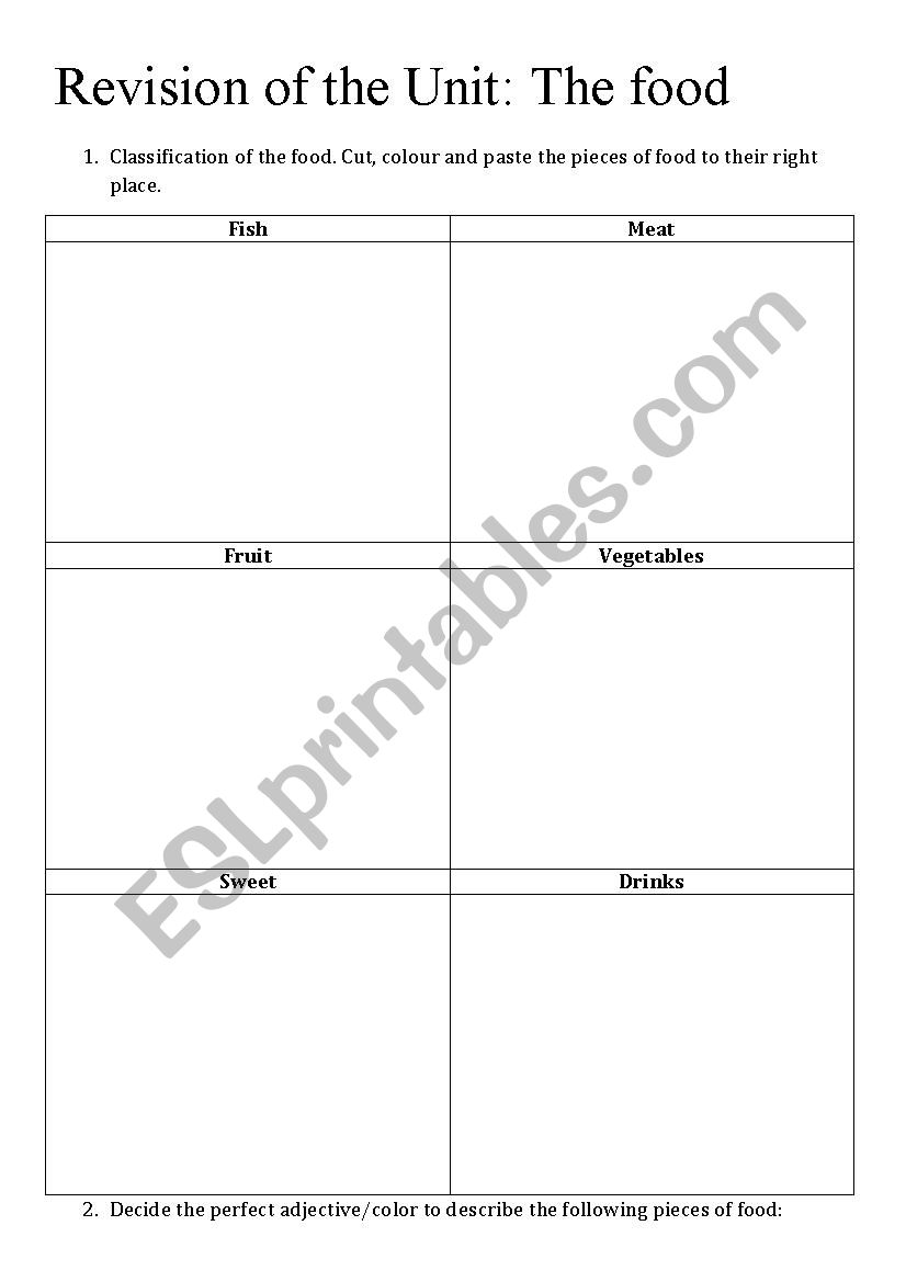 Food revision worksheet