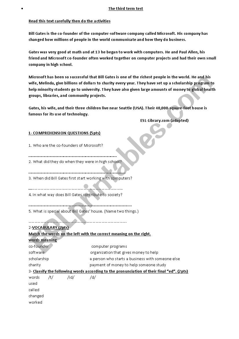 third term test worksheet