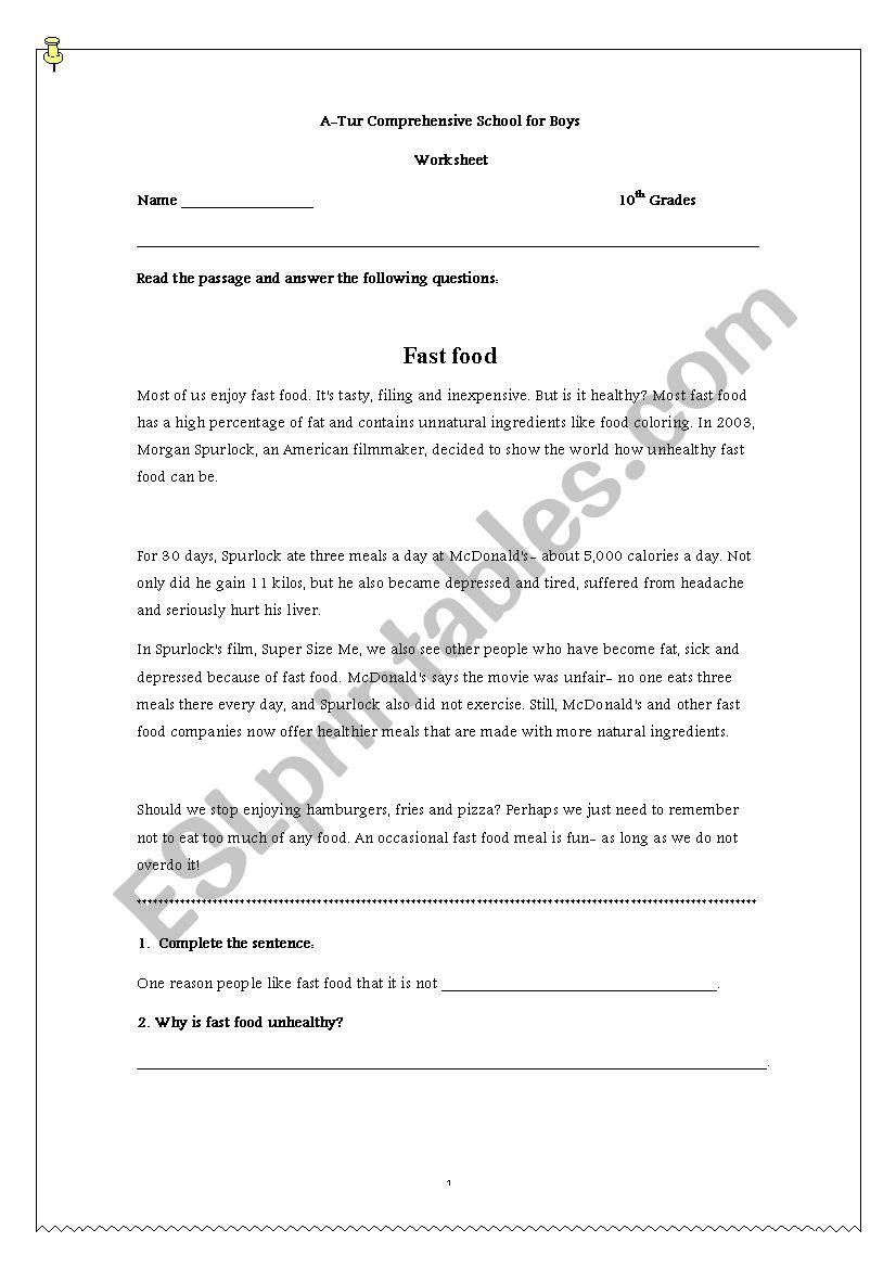 Fast Food  worksheet