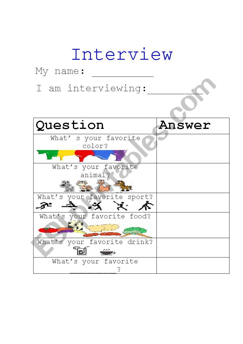 Favorites Interview Sheet worksheet