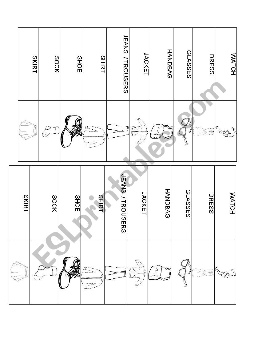 vocabulary about clothes ( Starters exam)