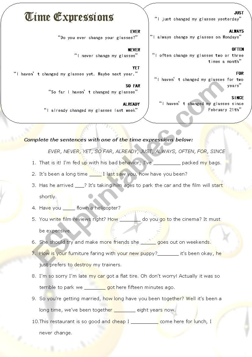 Time expressions worksheet