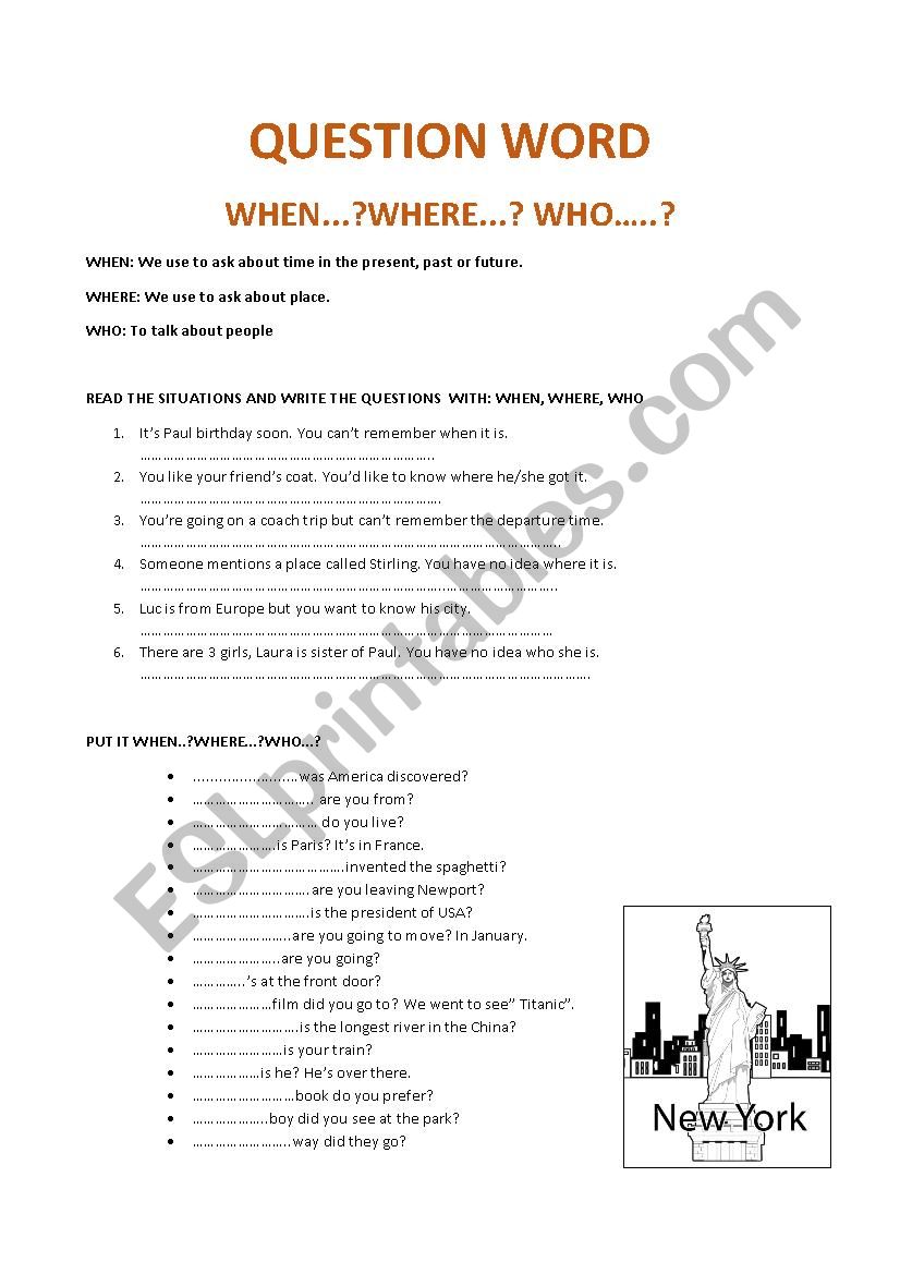 Question word worksheet