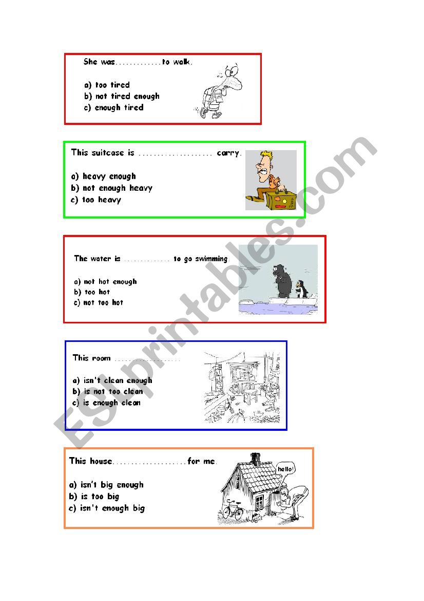 Too/enough worksheet